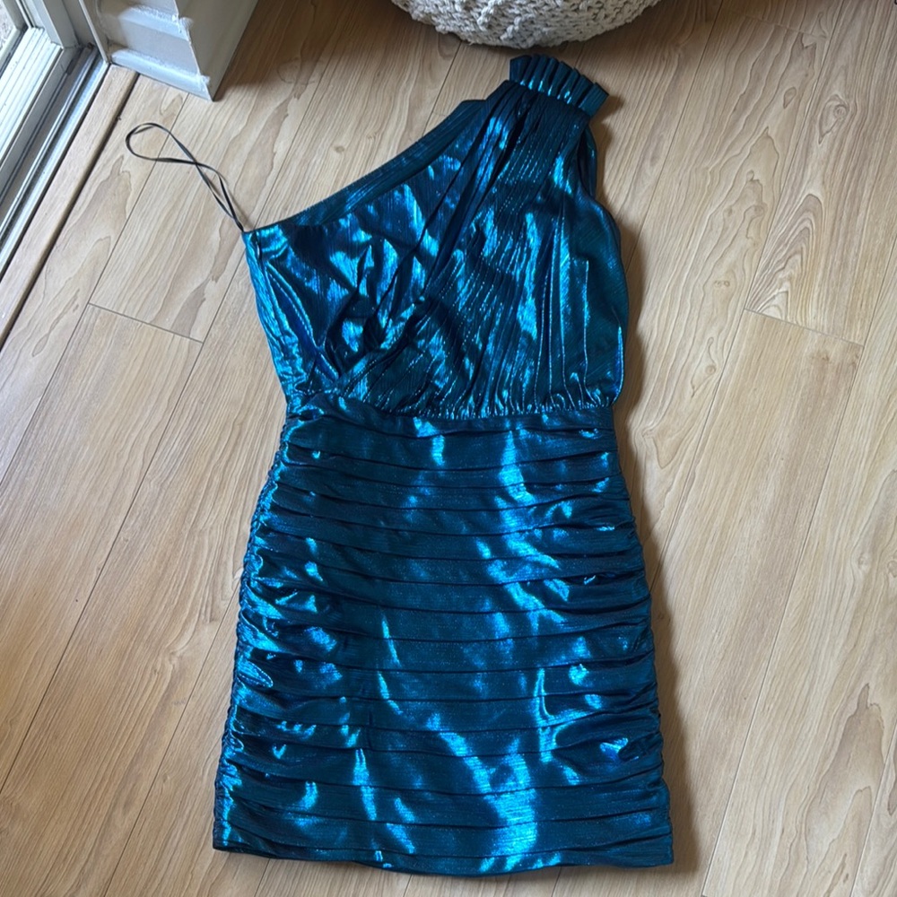 Retrofete metallic  Blue One-Shoulder Dress - Picture 2 of 5